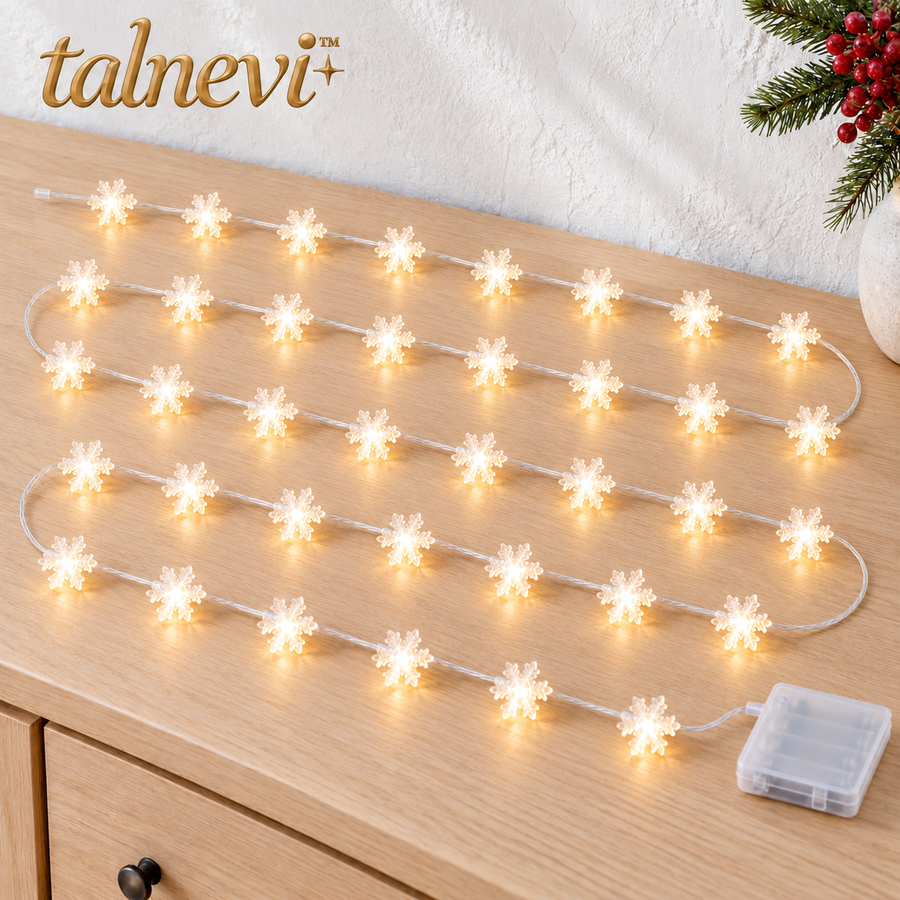 talnevi™ Snowflake LED Christmas String Lights, 16.4 ft, 40 Lights, Battery Operated Indoor Window & Mantel Decor