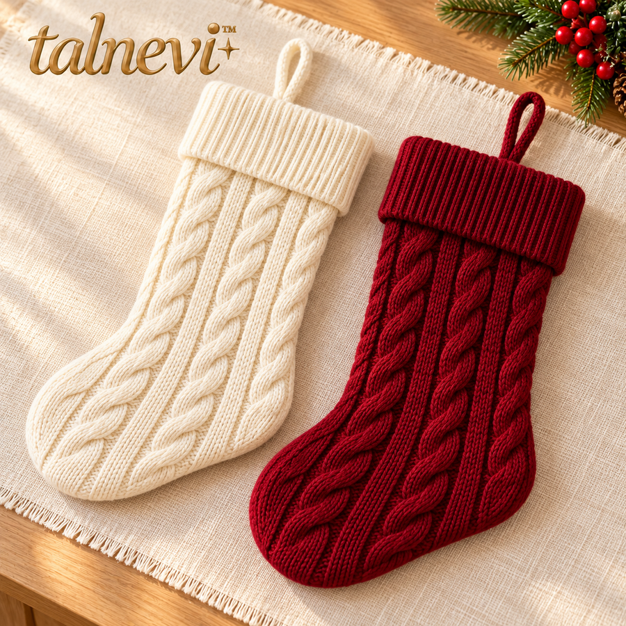 talnevi™ Cable Knit Christmas Stockings, Set of 2, 18 Inch Hanging Holiday Stockings with Fold-Over Cuffs