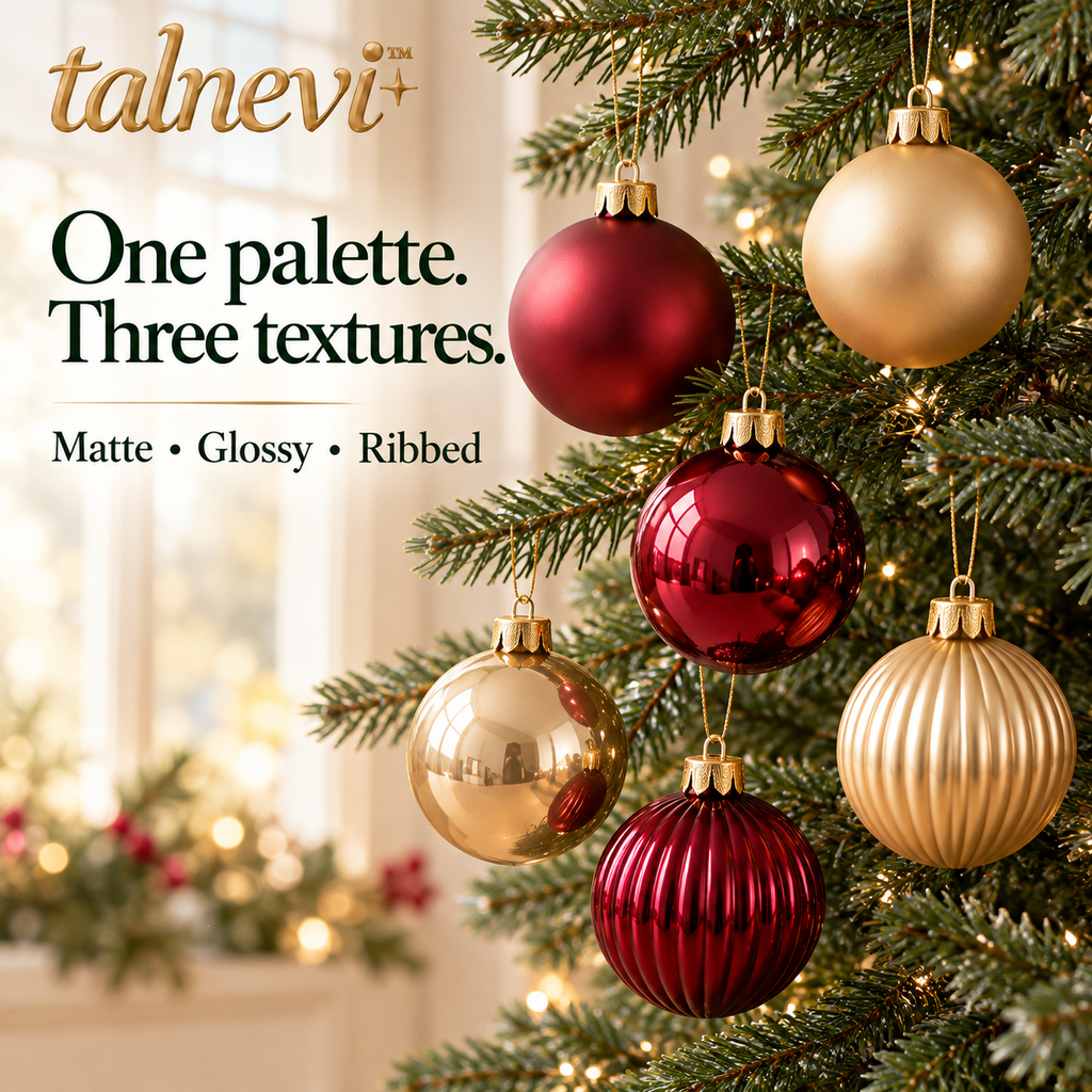 talnevi™ Christmas Ball Ornaments, 24 Count, 2.4 Inch Plastic Baubles, Matte, Glossy & Ribbed Holiday Tree Decorations
