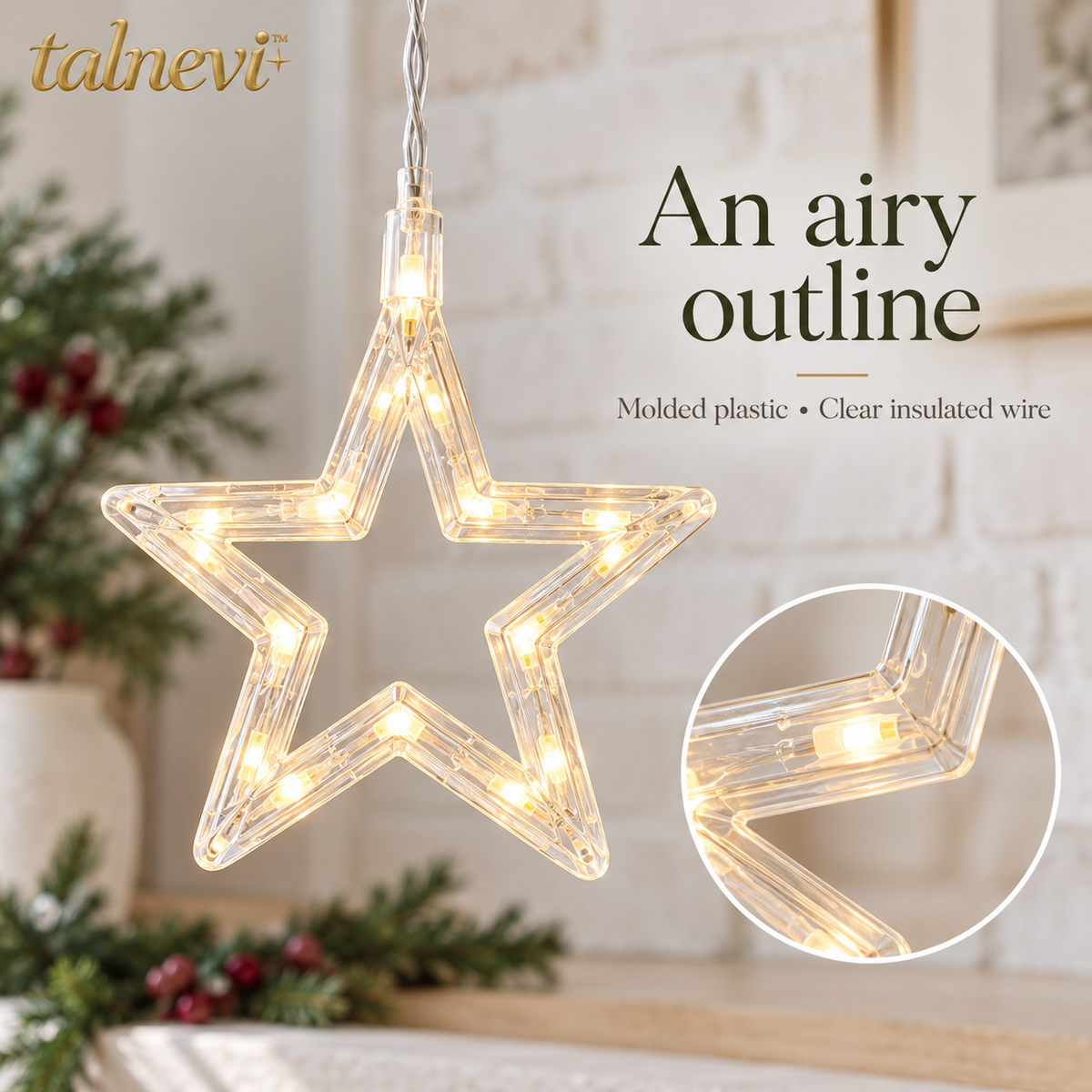 talnevi™ Star Curtain Christmas Lights, 6.6 ft Wide, 12 Hanging Stars, USB Powered LED Indoor Window Backdrop
