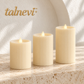 talnevi™ Ribbed Flameless LED Pillar Candles, Set of 3, Battery Operated Flickering Christmas Table & Mantel Decor
