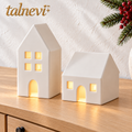 talnevi™ Ceramic Christmas Village Houses, Set of 2, Battery Operated LED Light-Up Tabletop Holiday Decor