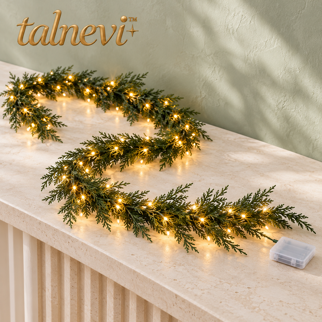 talnevi™ Pre-Lit Artificial Cedar Christmas Garland, 6 ft, 40 Warm White LEDs, Indoor Mantel & Stair Railing Decor
