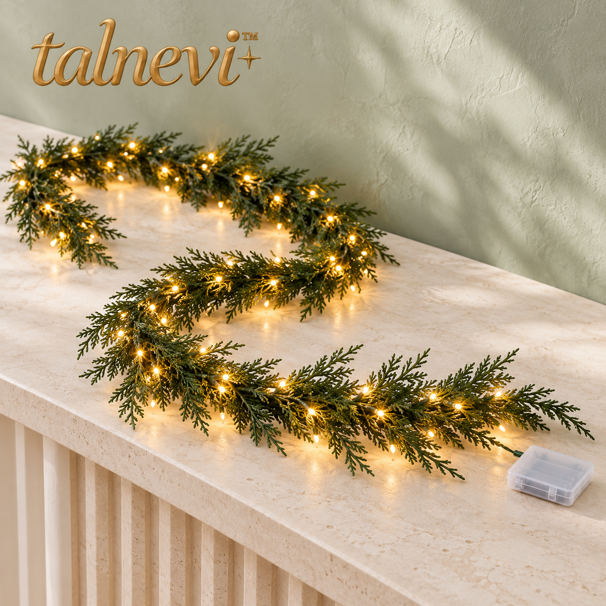 talnevi™ Pre-Lit Artificial Cedar Christmas Garland, 6 ft, 40 Warm White LEDs, Indoor Mantel & Stair Railing Decor