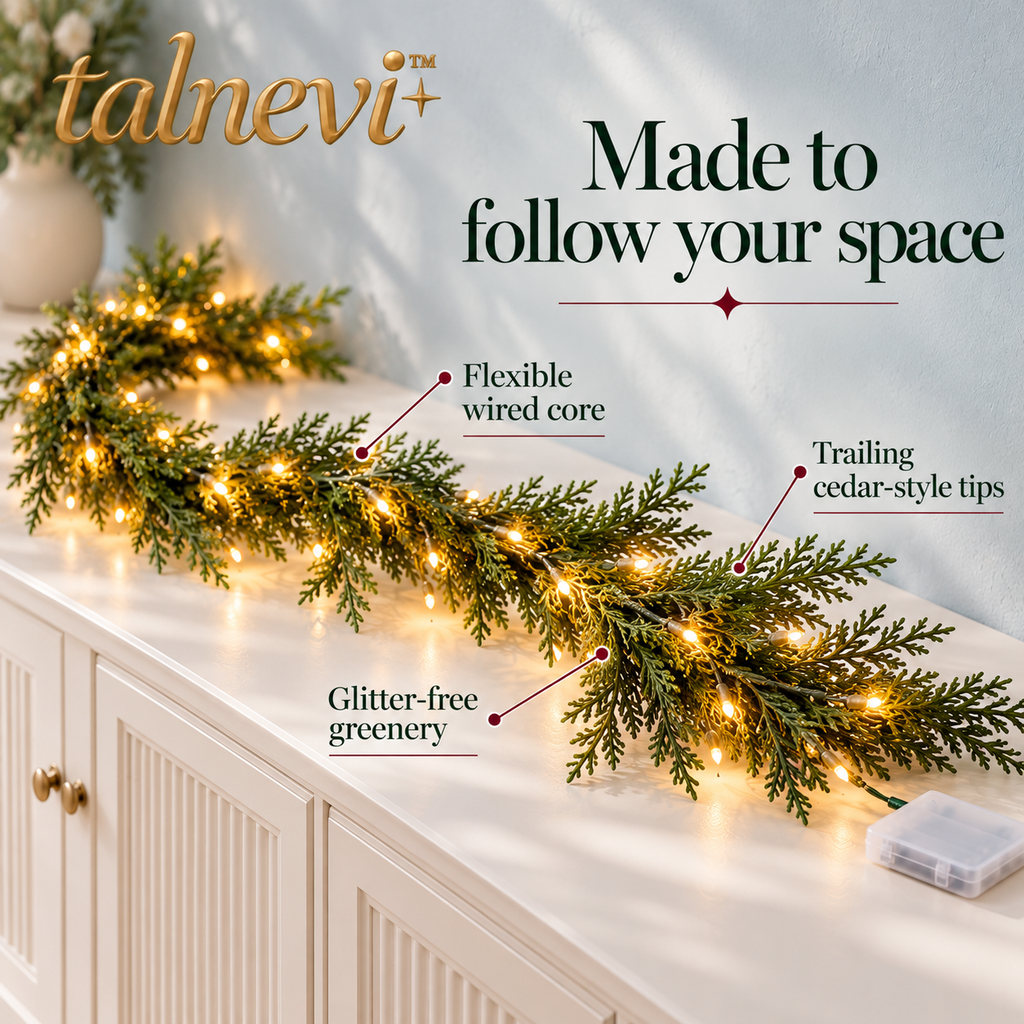 talnevi™ Pre-Lit Artificial Cedar Christmas Garland, 6 ft, 40 Warm White LEDs, Indoor Mantel & Stair Railing Decor