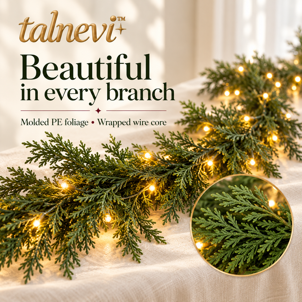 talnevi™ Pre-Lit Artificial Cedar Christmas Garland, 6 ft, 40 Warm White LEDs, Indoor Mantel & Stair Railing Decor